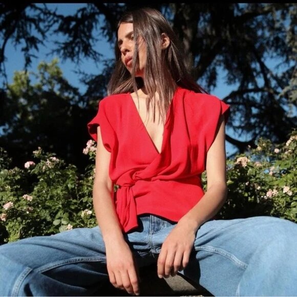 Zara Faux Wrap Knotted Crepe Top NWT (sold out in USA) - Picture 1 of 6